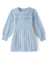 Girls Ruffle Pointelle Sweater Dress - First Frost