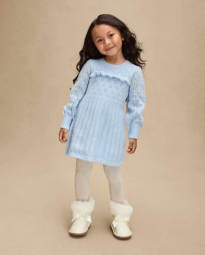Girls Ruffle Pointelle Sweater Dress - First Frost