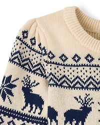 Girls Reindeer Fairisle Sweater Dress - First Frost