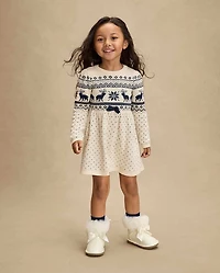 Girls Reindeer Fairisle Sweater Dress - First Frost