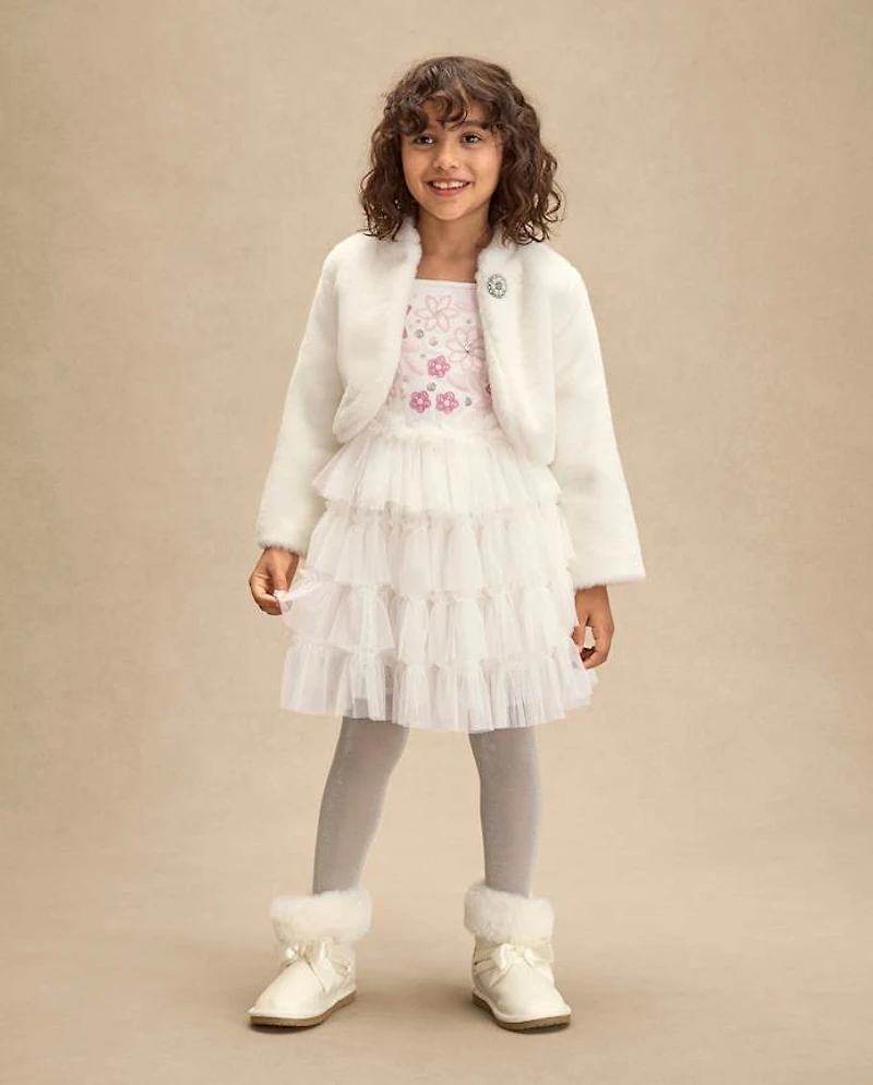 Girls Embellished Faux Fur Shrug - On Pointe