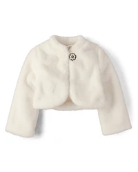 Girls Embellished Faux Fur Shrug - On Pointe