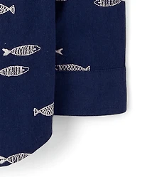 Boys Embroidered Fish Button Up Shirt - Driftwood Bay