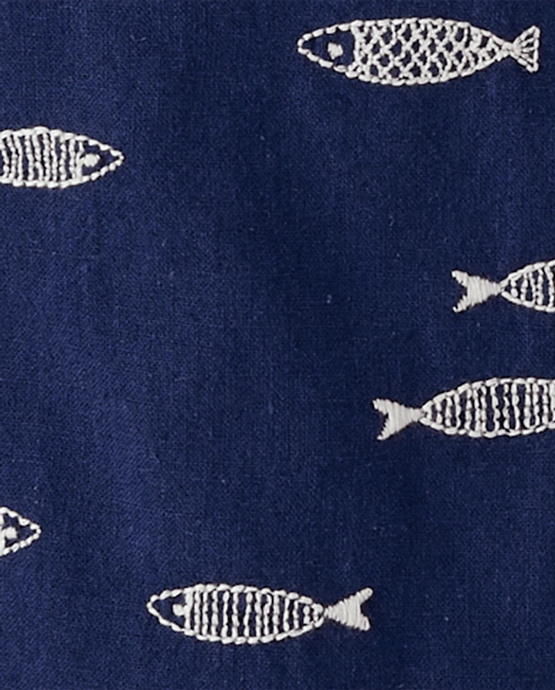 Boys Embroidered Fish Button Up Shirt - Driftwood Bay