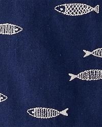 Boys Embroidered Fish Button Up Shirt - Driftwood Bay