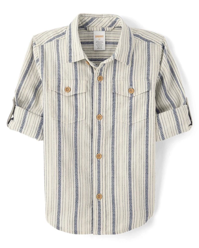 Boys Striped Textured Button Up Shirt - Driftwood Bay