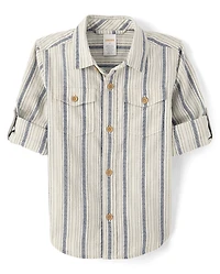 Boys Striped Textured Button Up Shirt - Driftwood Bay