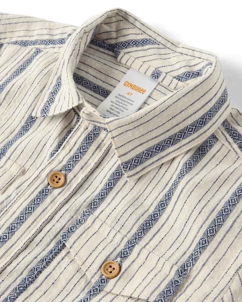 Boys Striped Textured Button Up Shirt - Driftwood Bay