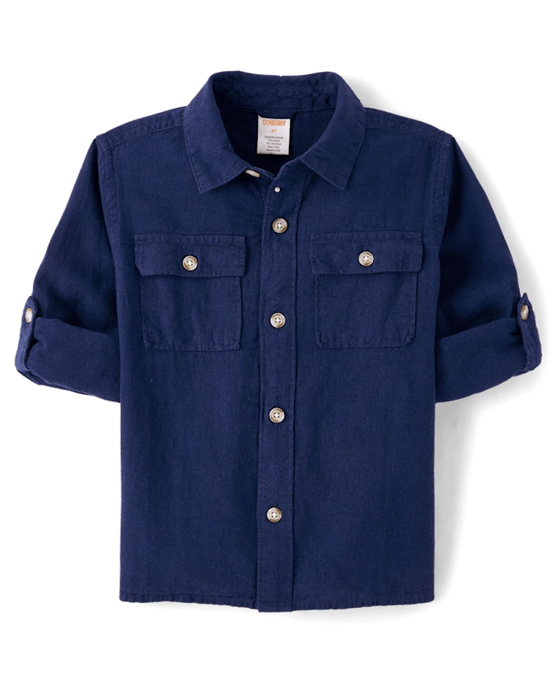 Boys Linen-Blend Button Up Shirt