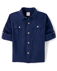 Boys Linen-Blend Button Up Shirt
