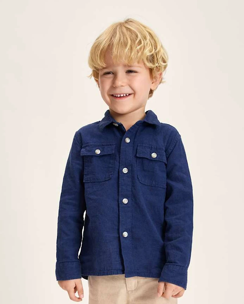 Boys Linen-Blend Button Up Shirt