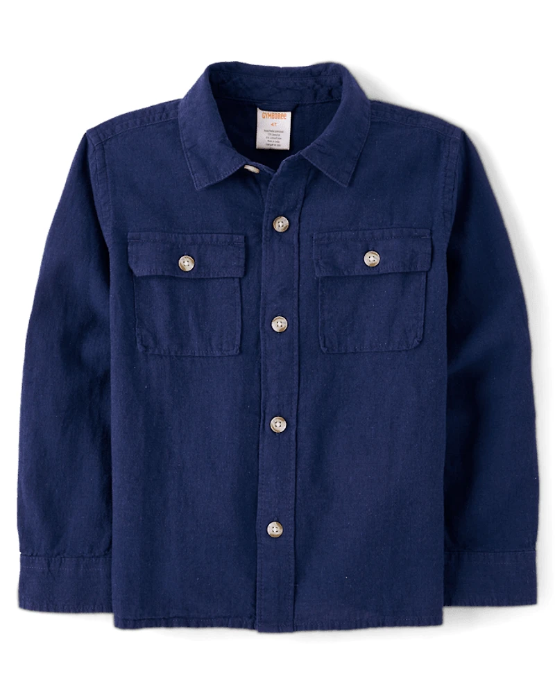 Boys Linen-Blend Button Up Shirt