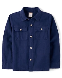 Boys Linen-Blend Button Up Shirt