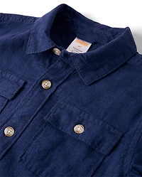 Boys Linen-Blend Button Up Shirt