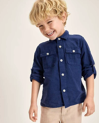 Boys Linen-Blend Button Up Shirt