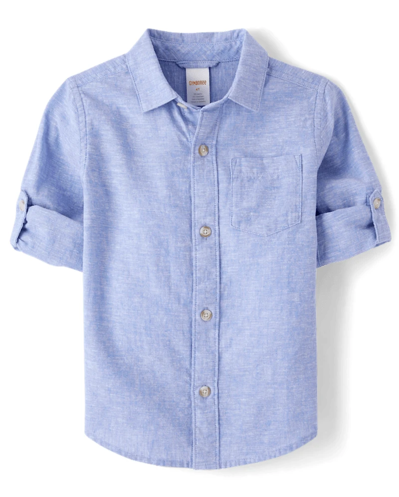 Kids Linen-Blend Button Up Shirt - Linen Edit