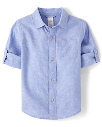 Kids Linen-Blend Button Up Shirt - Linen Edit