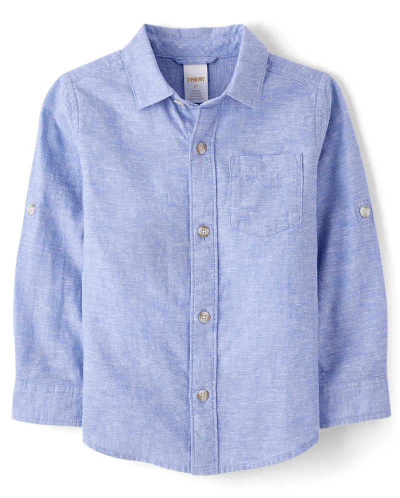 Kids Linen-Blend Button Up Shirt