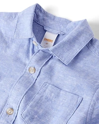 Kids Linen-Blend Button Up Shirt