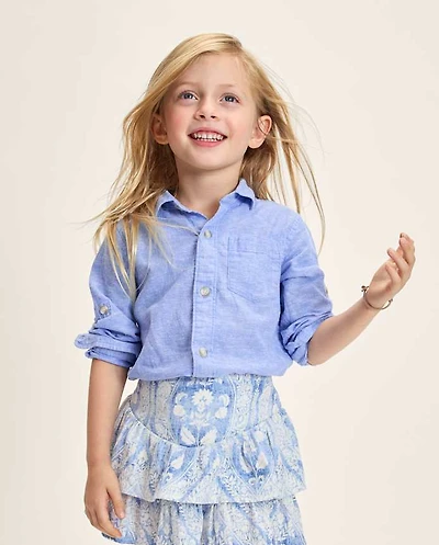 Kids Linen-Blend Button Up Shirt