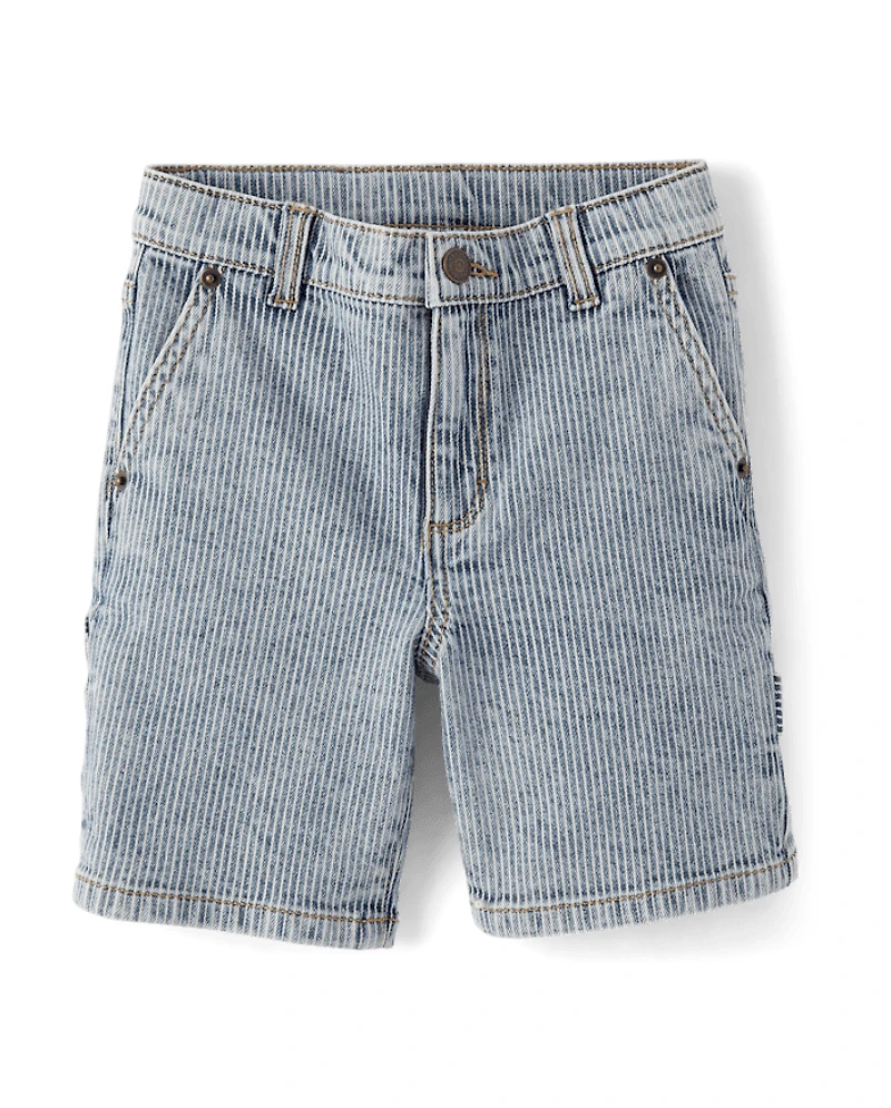 Short de charpentier en denim rayé style chemin fer pour garçon - Driftwood Bay