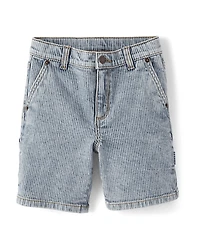 Short de charpentier en denim rayé style chemin fer pour garçon - Driftwood Bay