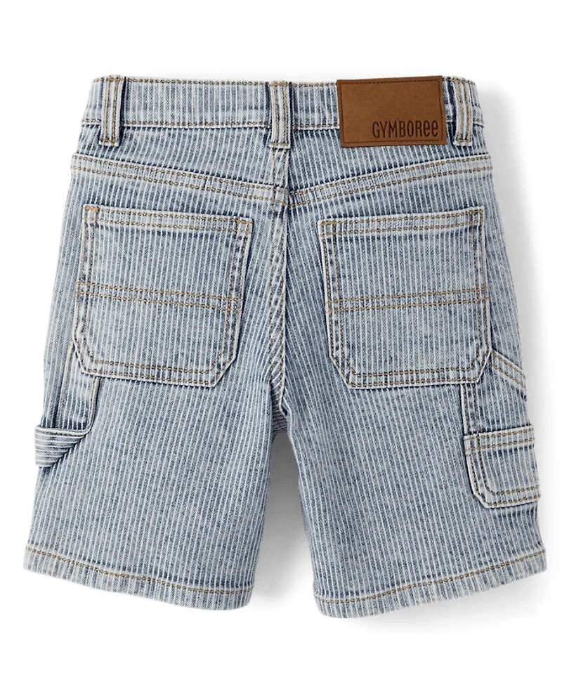 Boys Railroad Striped Denim Carpenter Shorts - Driftwood Bay