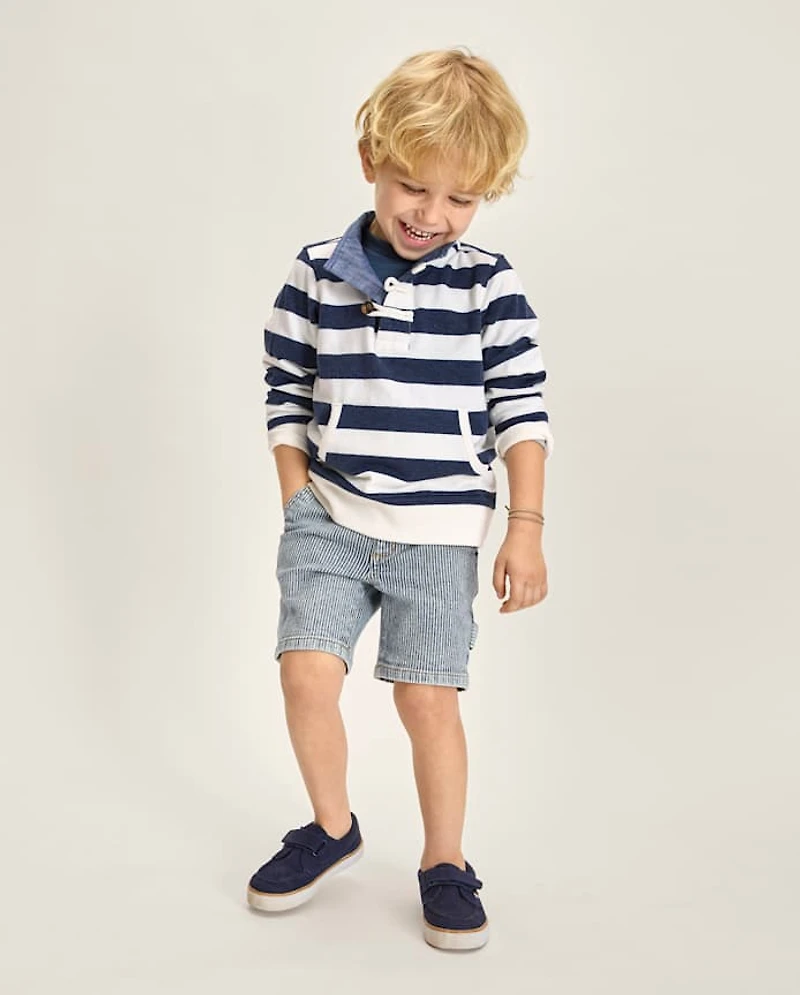 Boys Railroad Striped Denim Carpenter Shorts - Driftwood Bay