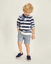 Boys Railroad Striped Denim Carpenter Shorts - Driftwood Bay