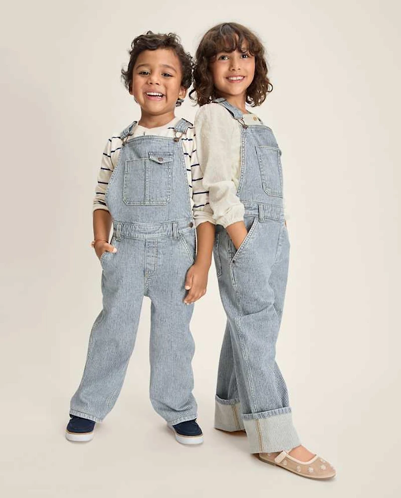 Kids Railroad Striped Denim Overalls - Driftwood Bay