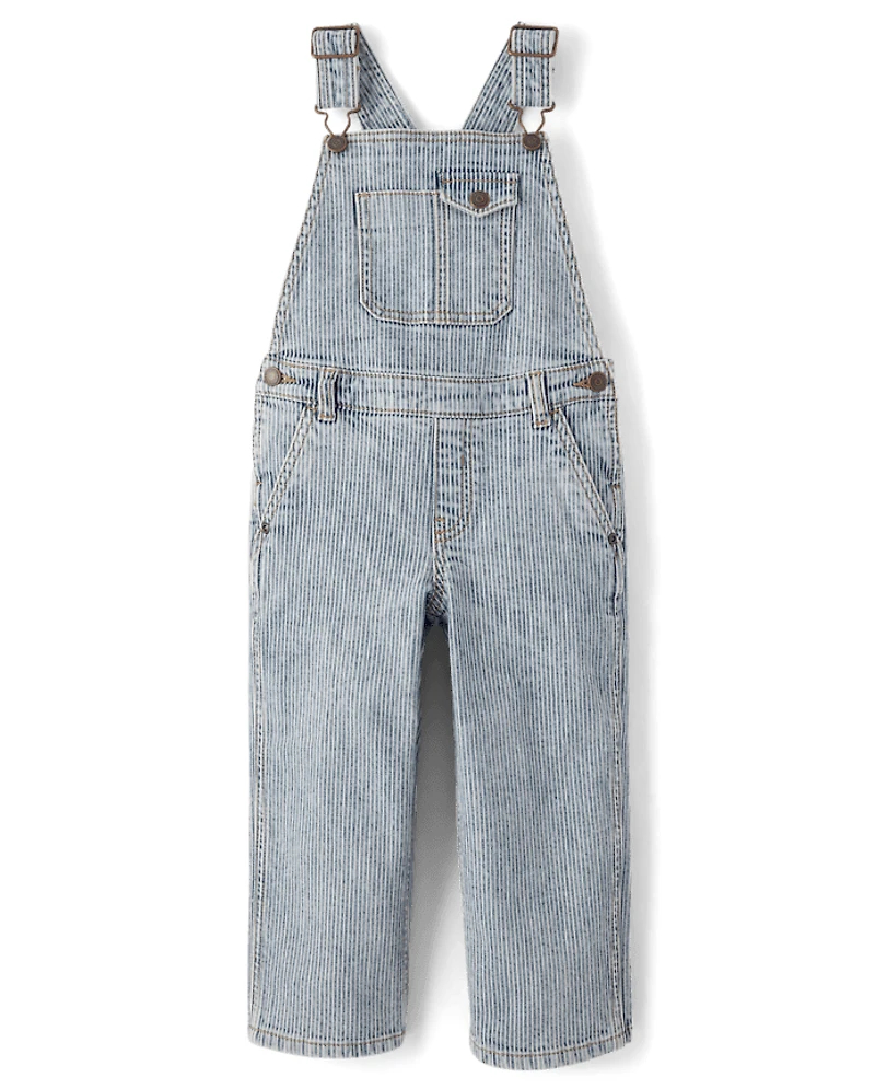 Kids Railroad Striped Denim Overalls - Driftwood Bay