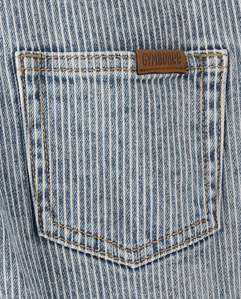 Kids Railroad Striped Denim Overalls - Driftwood Bay
