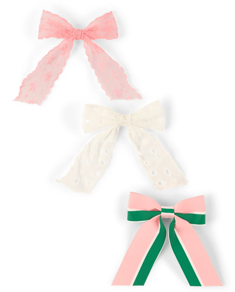 Girls Striped Bow Hair Clip 3-Pack - Club House