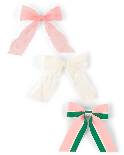Girls Striped Bow Hair Clip 3-Pack - Club House