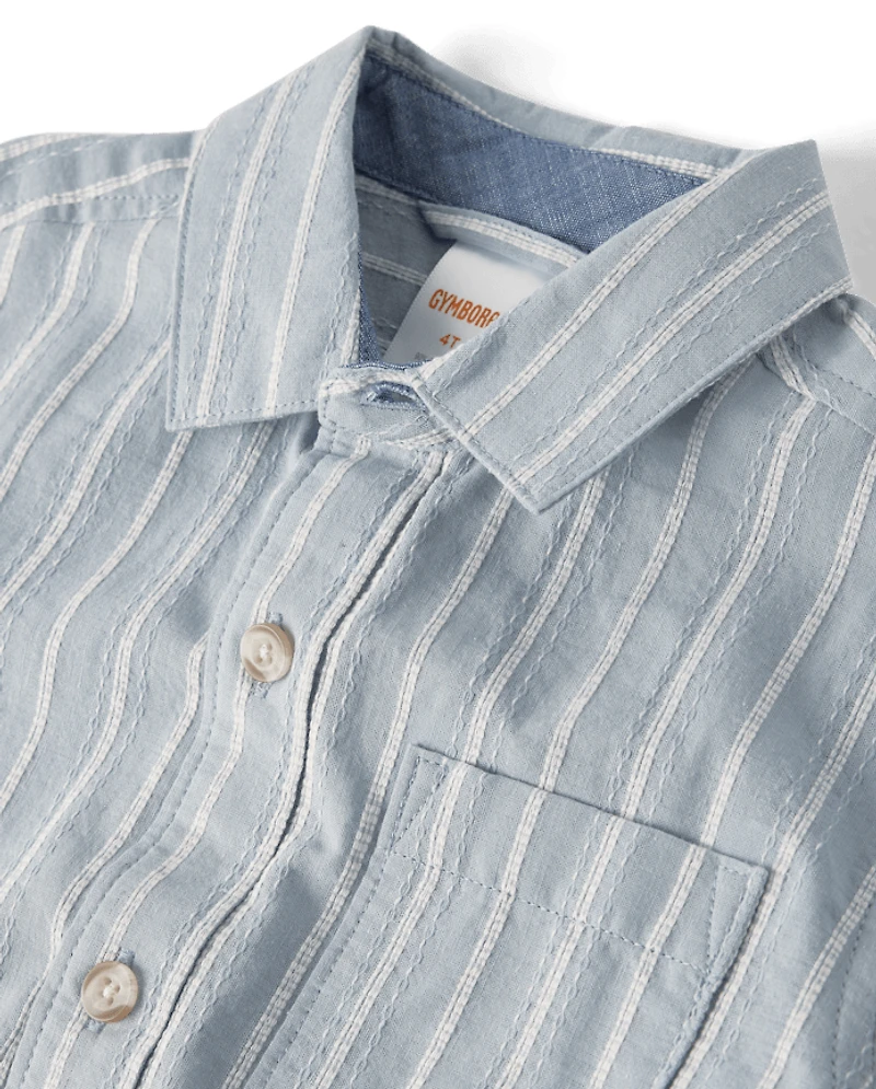 Boys Striped Linen-Blend Button Up Shirt