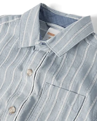 Boys Striped Linen-Blend Button Up Shirt