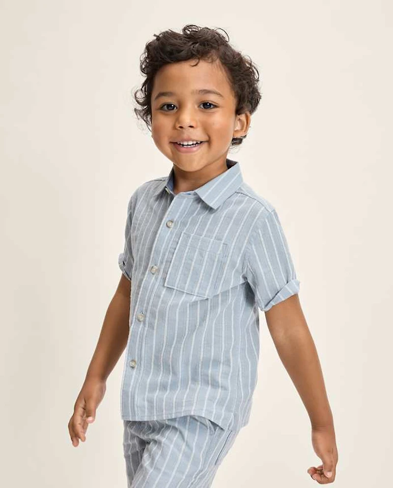 Chemise boutonnée rayée en Lin mélangé pour garçon