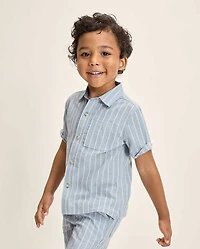 Chemise boutonnée rayée en Lin mélangé pour garçon