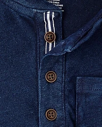 Boys Indigo Wash Henley Top - Driftwood Bay