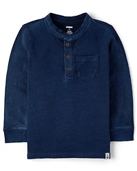 Boys Indigo Wash Henley Top - Driftwood Bay