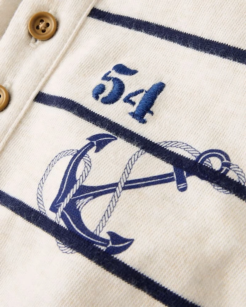 Boys Striped Embroidered Coastal Henley Top - Driftwood Bay