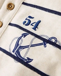 Boys Striped Embroidered Coastal Henley Top - Driftwood Bay