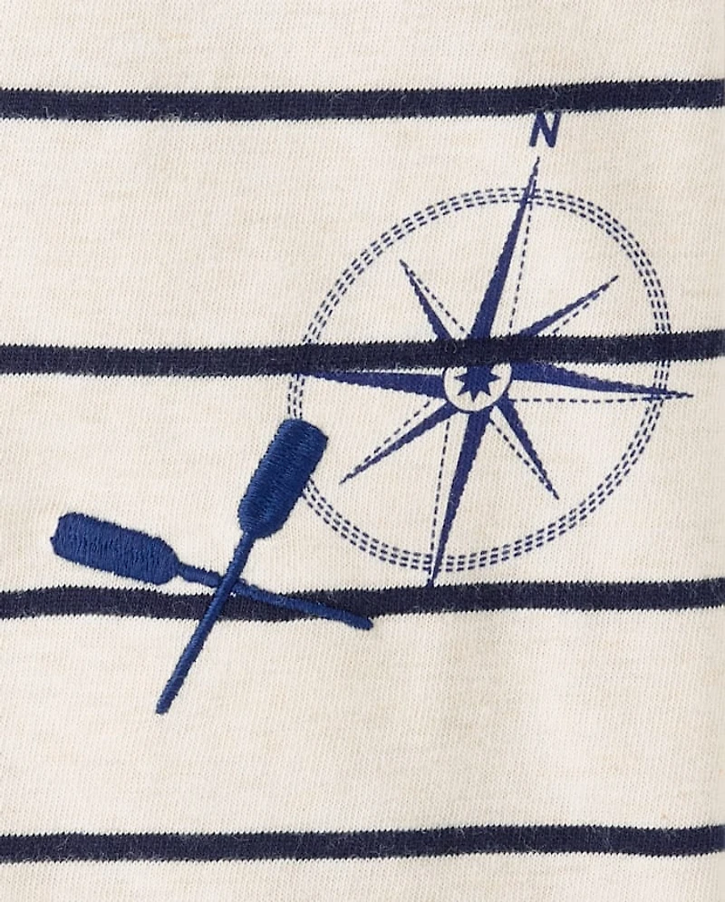 Boys Striped Embroidered Coastal Henley Top - Driftwood Bay