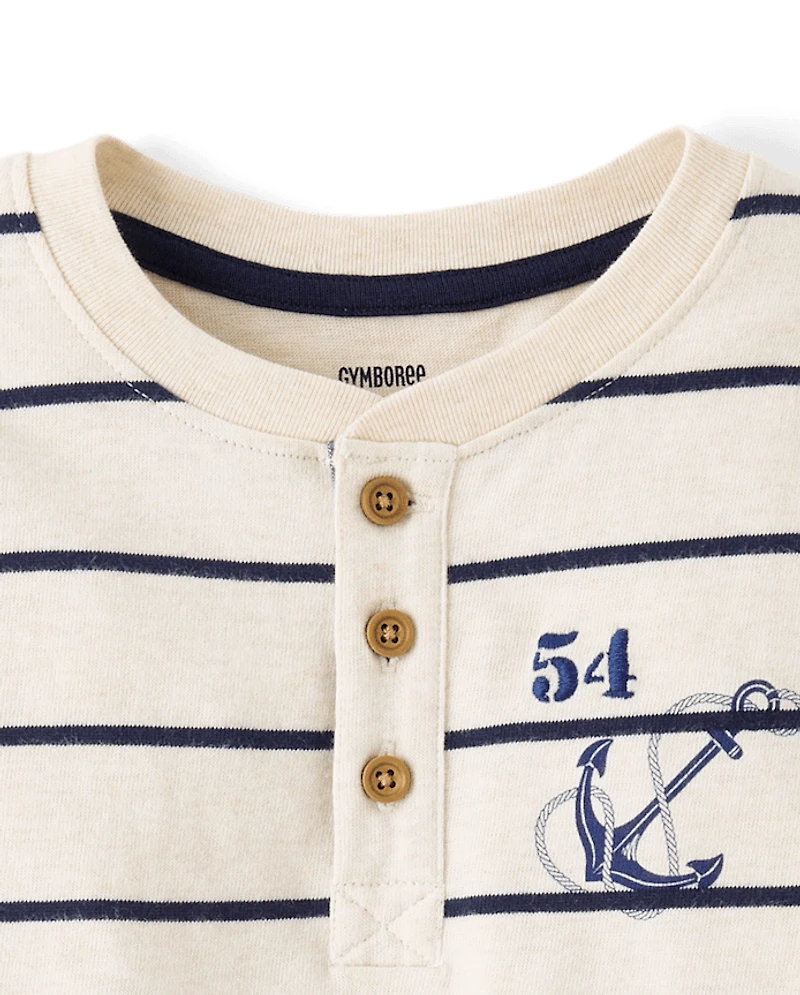 Boys Striped Embroidered Coastal Henley Top - Driftwood Bay