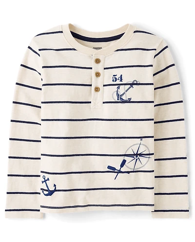 Haut Henley rayé brodé pour garçon - Driftwood Bay