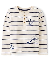 Haut Henley rayé brodé pour garçon - Driftwood Bay
