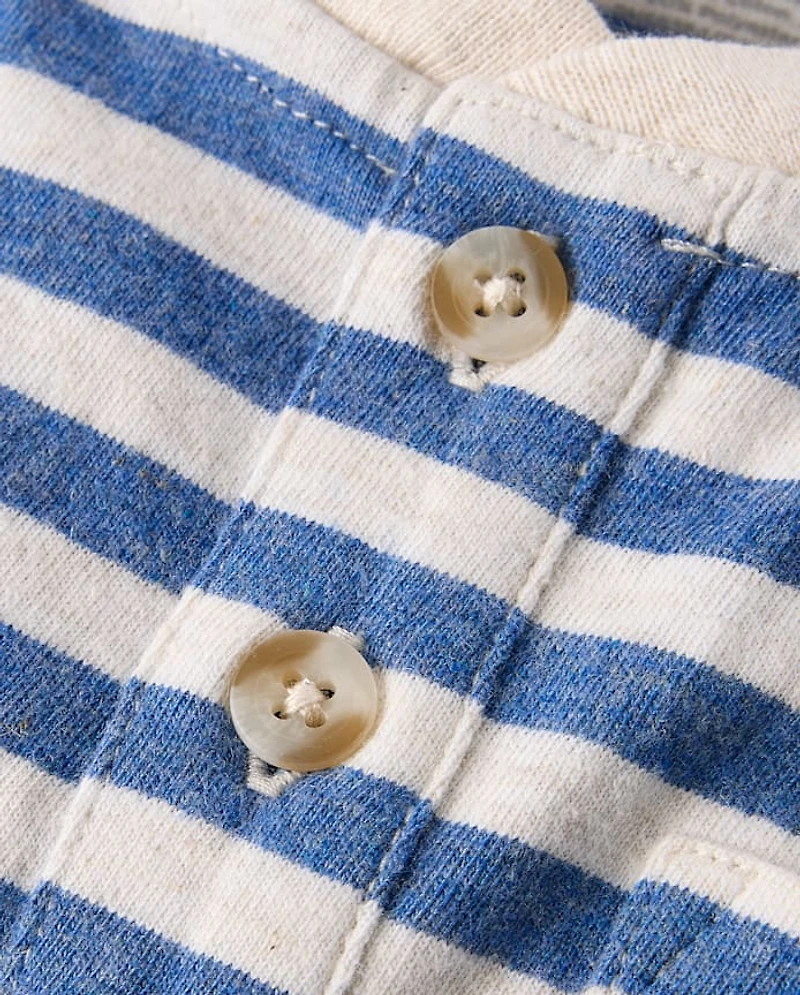 Boys Striped Linen-Blend Henley Top