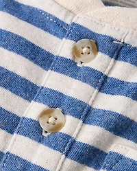 Boys Striped Linen-Blend Henley Top