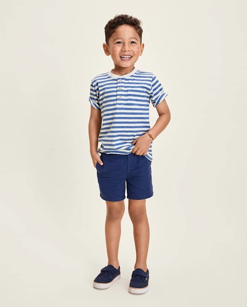 Boys Striped Linen-Blend Henley Top