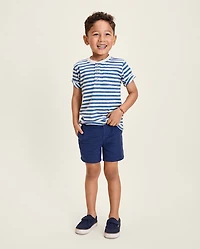 Boys Striped Linen-Blend Henley Top